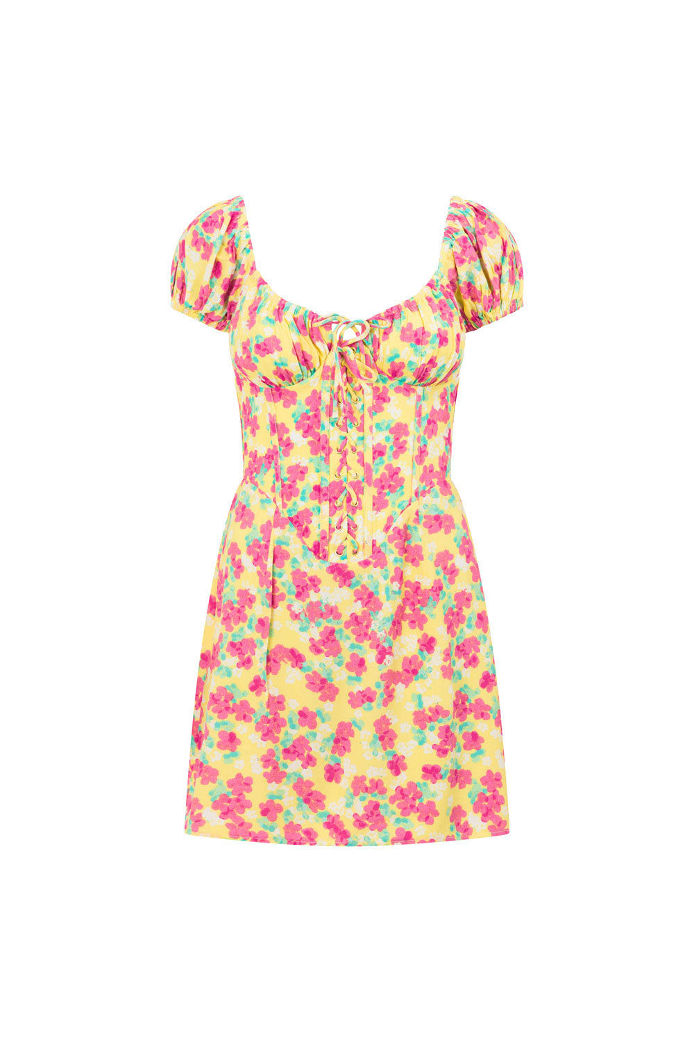 Exclusive Chalk Floral Print Meena Viscose Crepe Lace - Up Dress