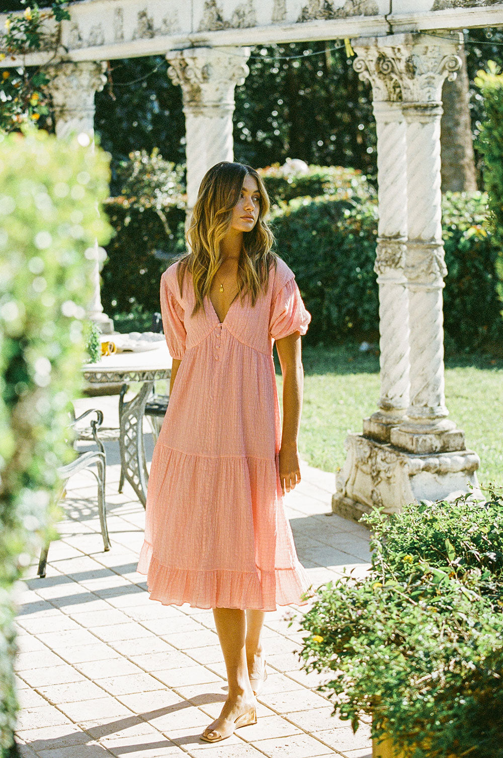 Coral Vittoria Women's Midi Dress - A Whimsical Fashion Piece
