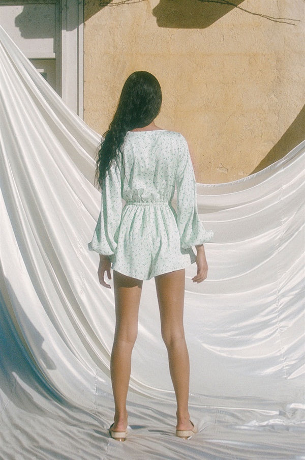 Exclusive Tuscan Vine Floral Print Silky Green Jayna Playsuit