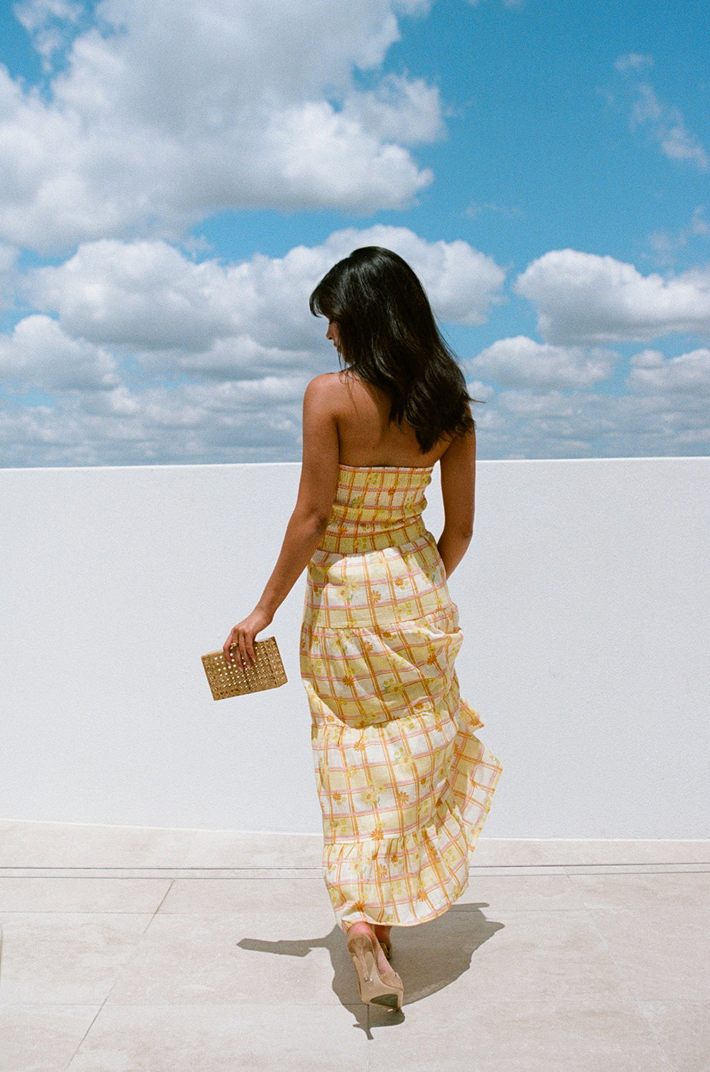 Exclusive Floral Plaid Print Natural Cotton Sav Maxi Dress