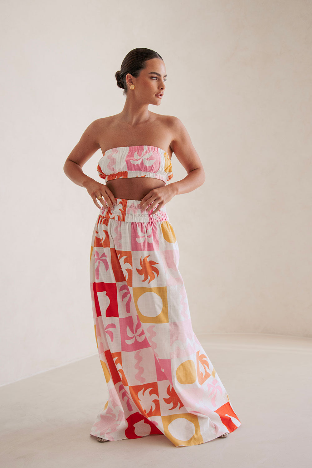 Sabo Exclusive Cooper Maxi Skirt with Palm Tile Fuego Print
