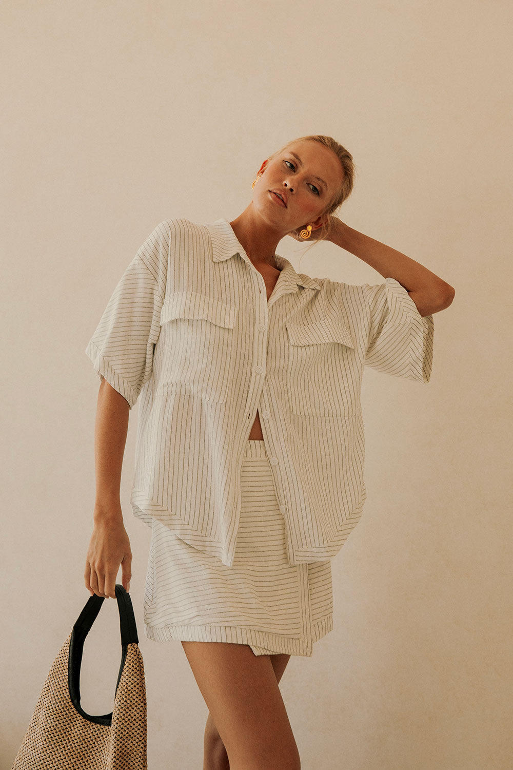 Elegant Rayon Linen Blend Kenny Top with Pinstripes
