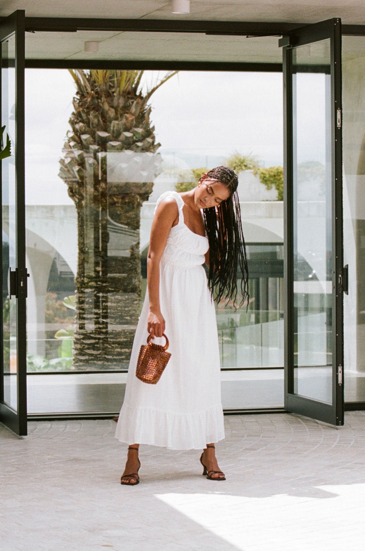 Stylish Fabi Off-White Cotton Midi Dress for Women