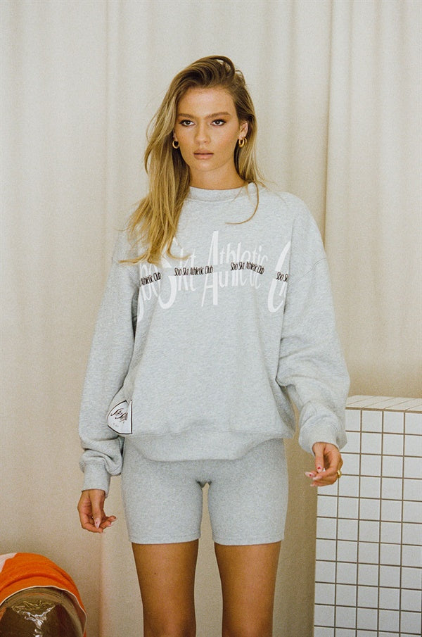 Grey Medley Cotton Terryback Oversized Crew Neck Sweater