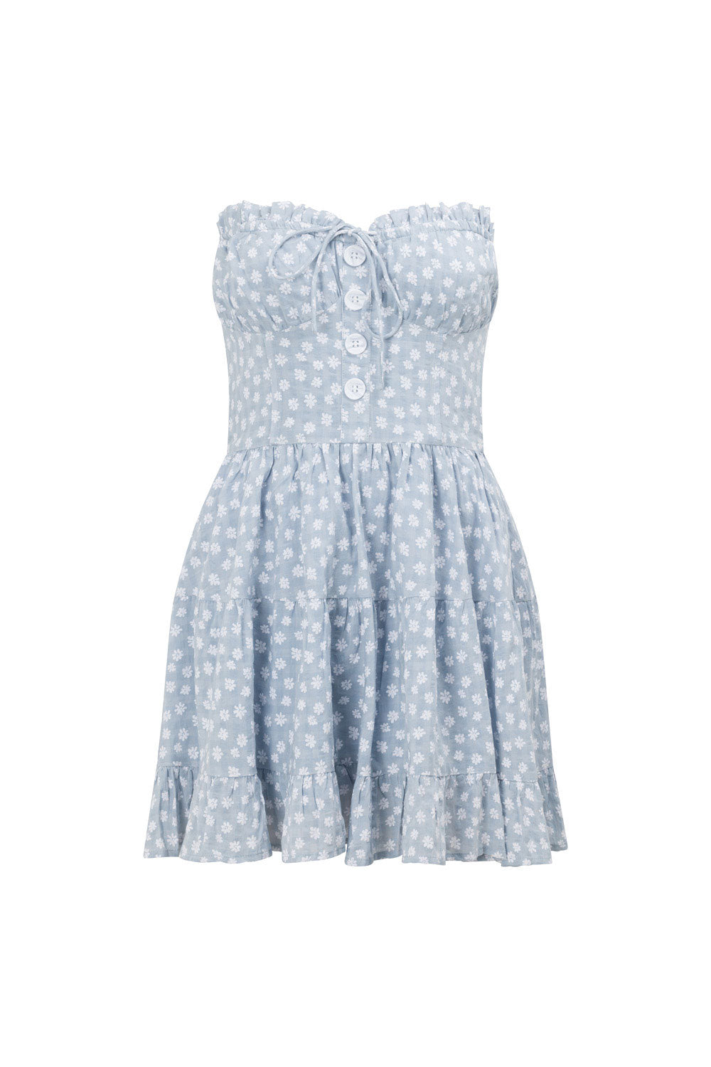 European - Inspired Misty Floral Strapless Cotton Blend Sahara Dress