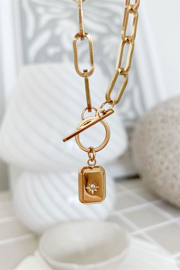 Stylish Gold - Toned T Bar Luminous Charm Link Bracelet
