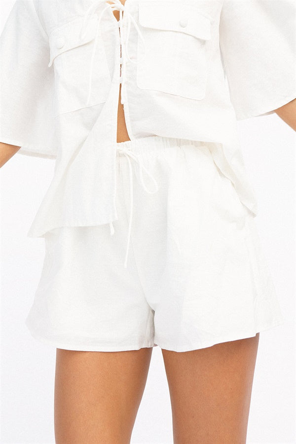 Elegant Off-White Linen Everley High-Waisted Shorts