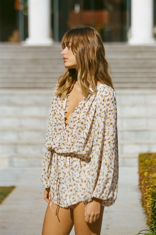 Elsa Floral Print Sunflower-themed Playsuit for Women