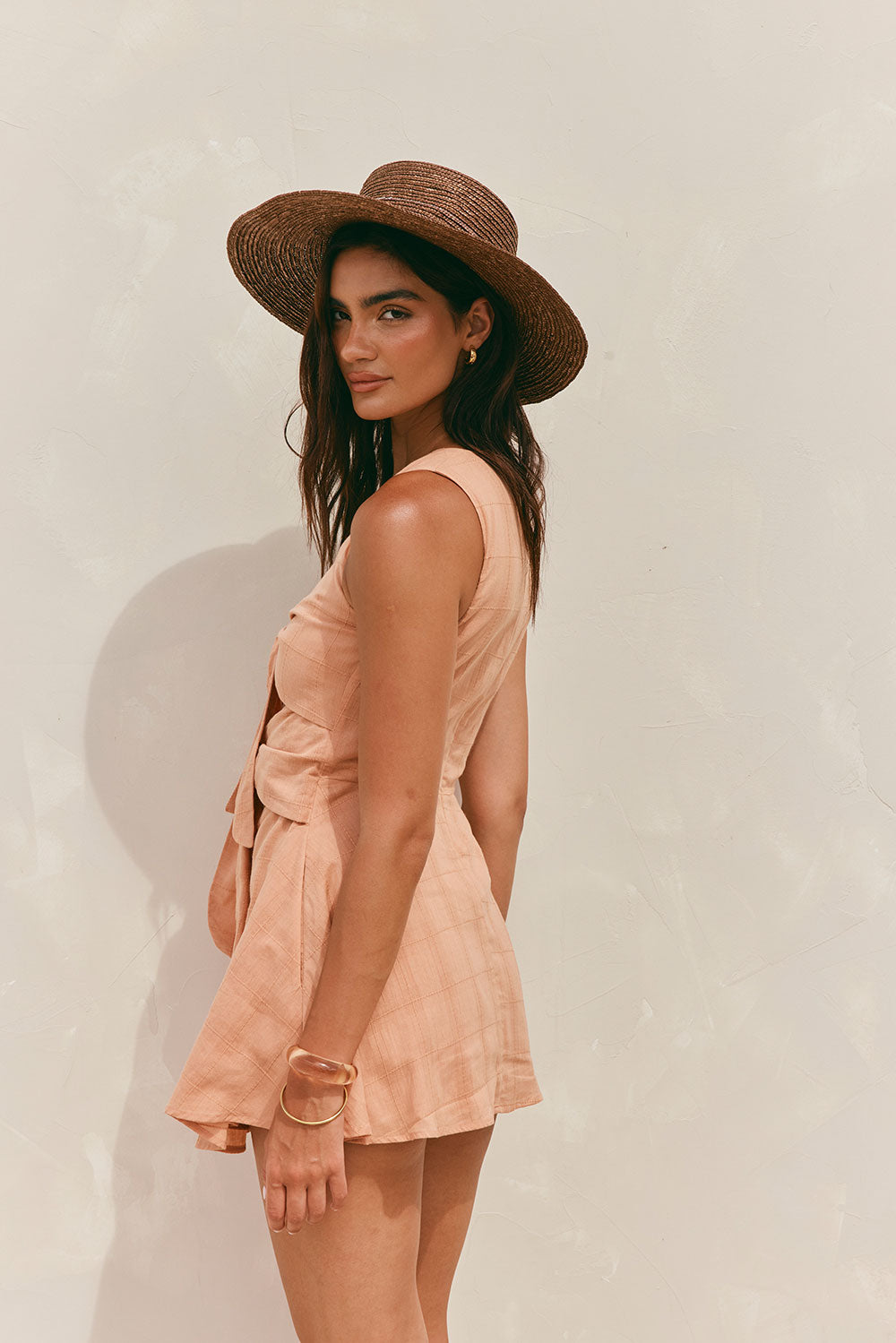 Charming Salmon Cotton Voile Bailee Mini Dress for Date Nights