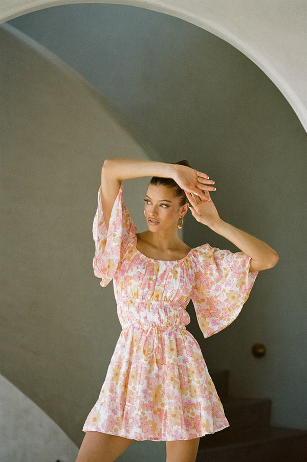 Sabo's Exclusive Retro Smudge Print Natural Cotton Cheesecloth Indie Women's Dress