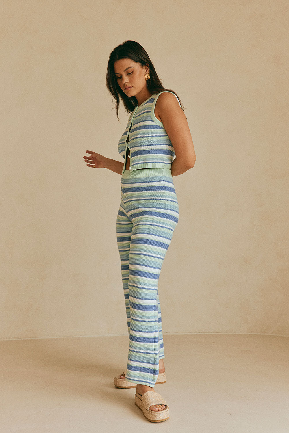 Blue Mint and White Striped High - Waisted Relaxed Fit Aero Pants