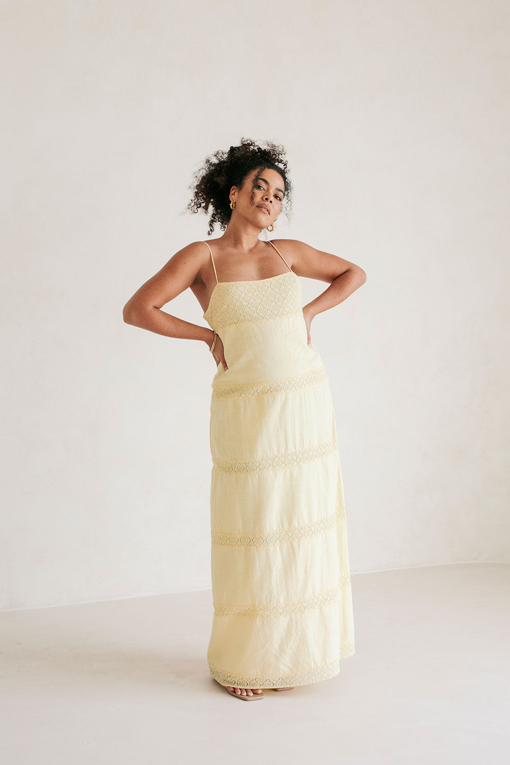 Sabo's Exclusively Designed Natural Cotton Maxi Vida Dress in Yellow