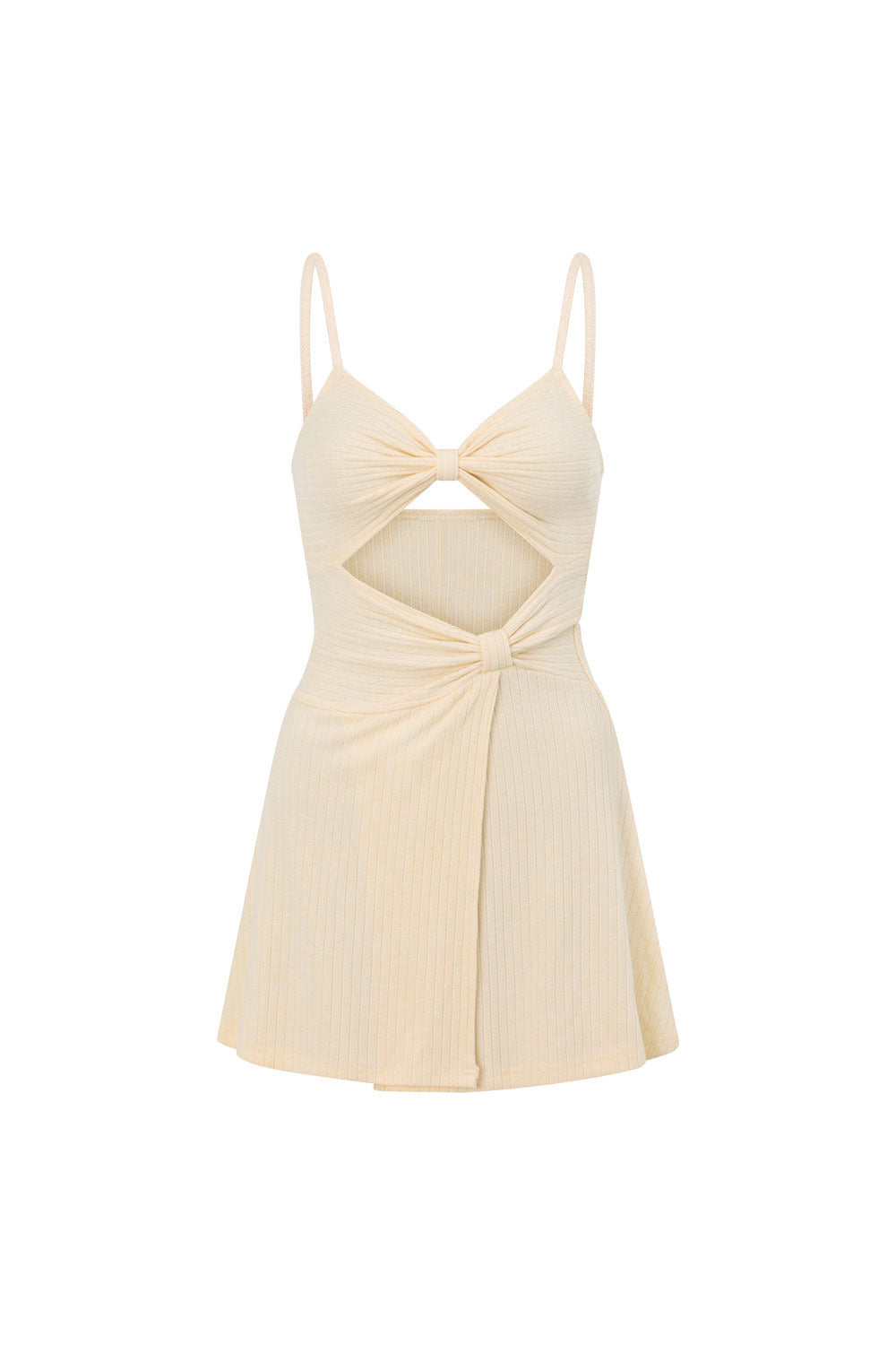Elegant Cream Ribbed Adjustable Straps Ale Party Mini Dress