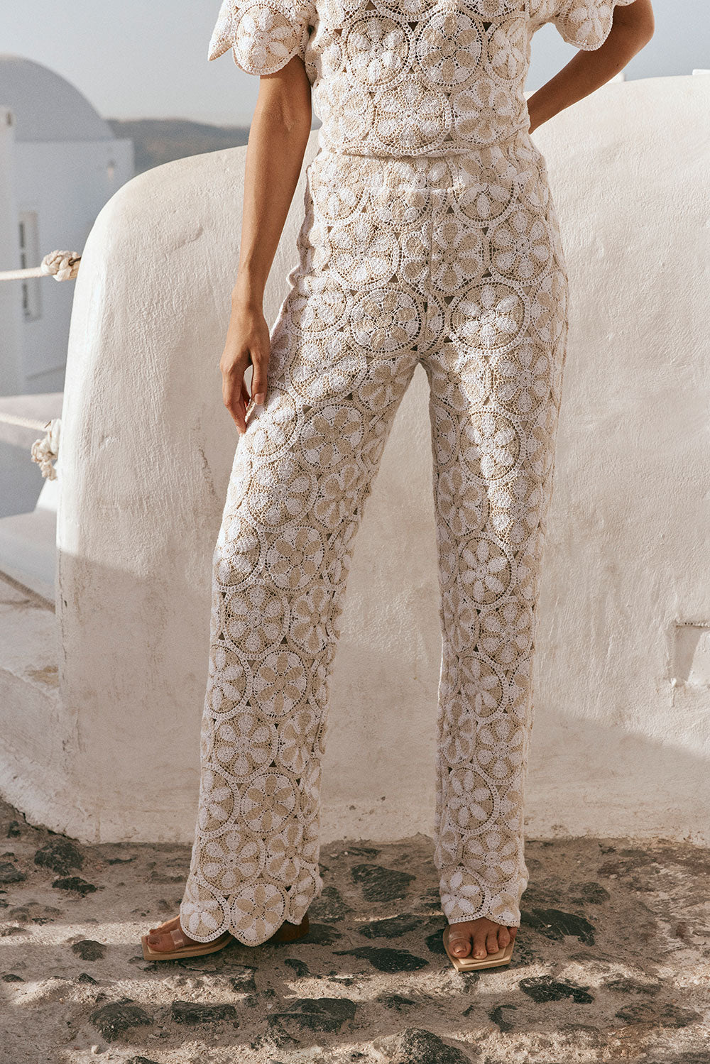 Ivory Kalila Cotton Crochet Women's Pants from Resort 2024 Collection