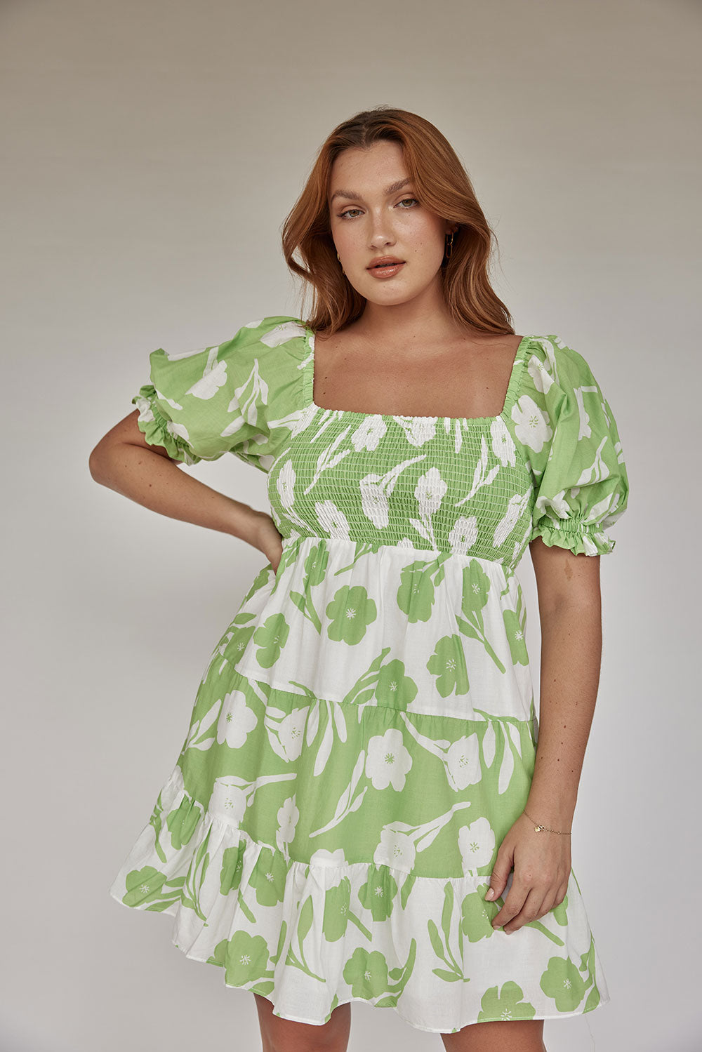 Exclusive Mint Floral Print Natural Lightweight Cotton Voile Xyla Women's Dress