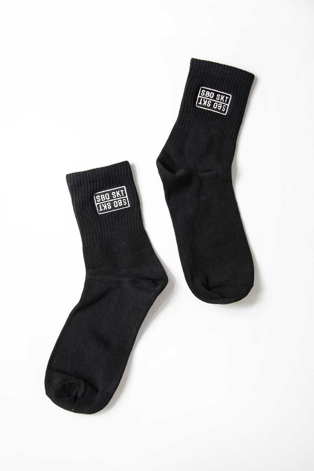Stylish Vintage-Inspired Black SBO Crew Socks for Sneakers