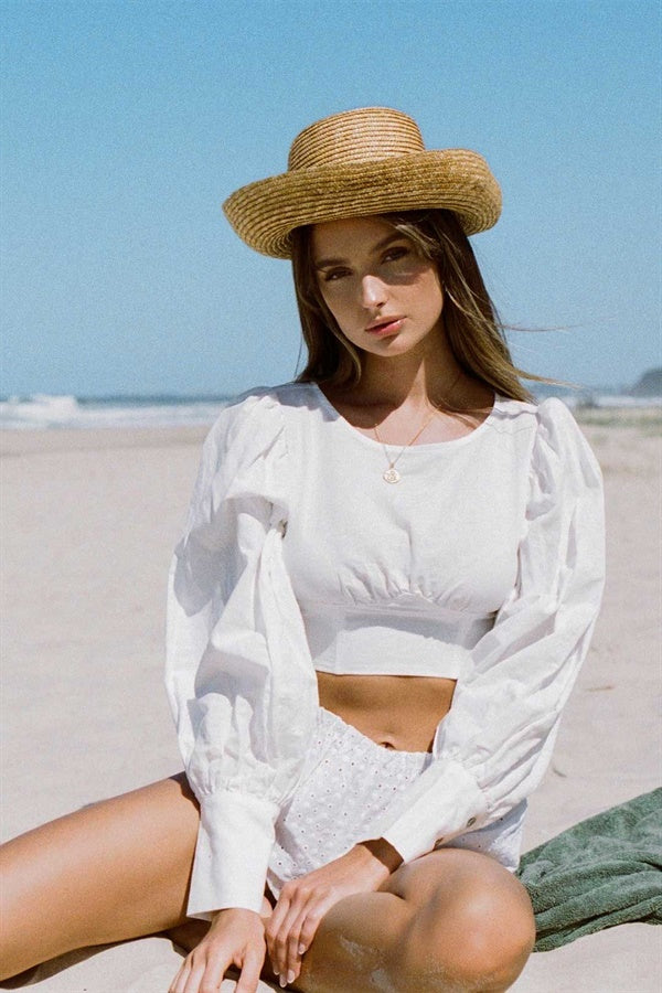 Stylish Off-White Linen Blend Calista Women's Top