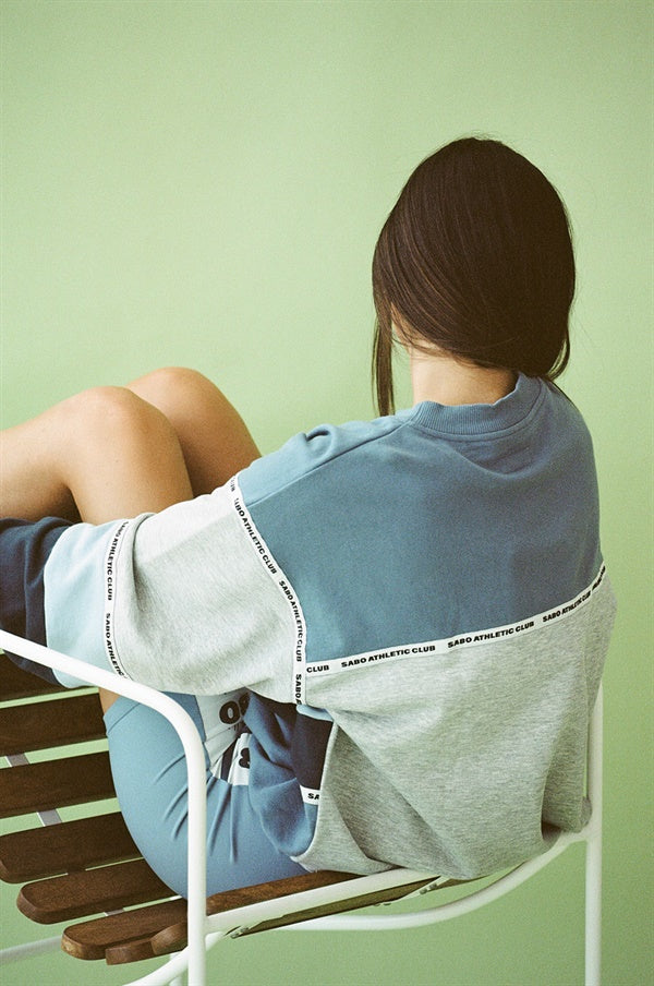 Sabo's Exclusively Designed Vintage-Inspired Oversized Blue and Marl Grey June Sweater