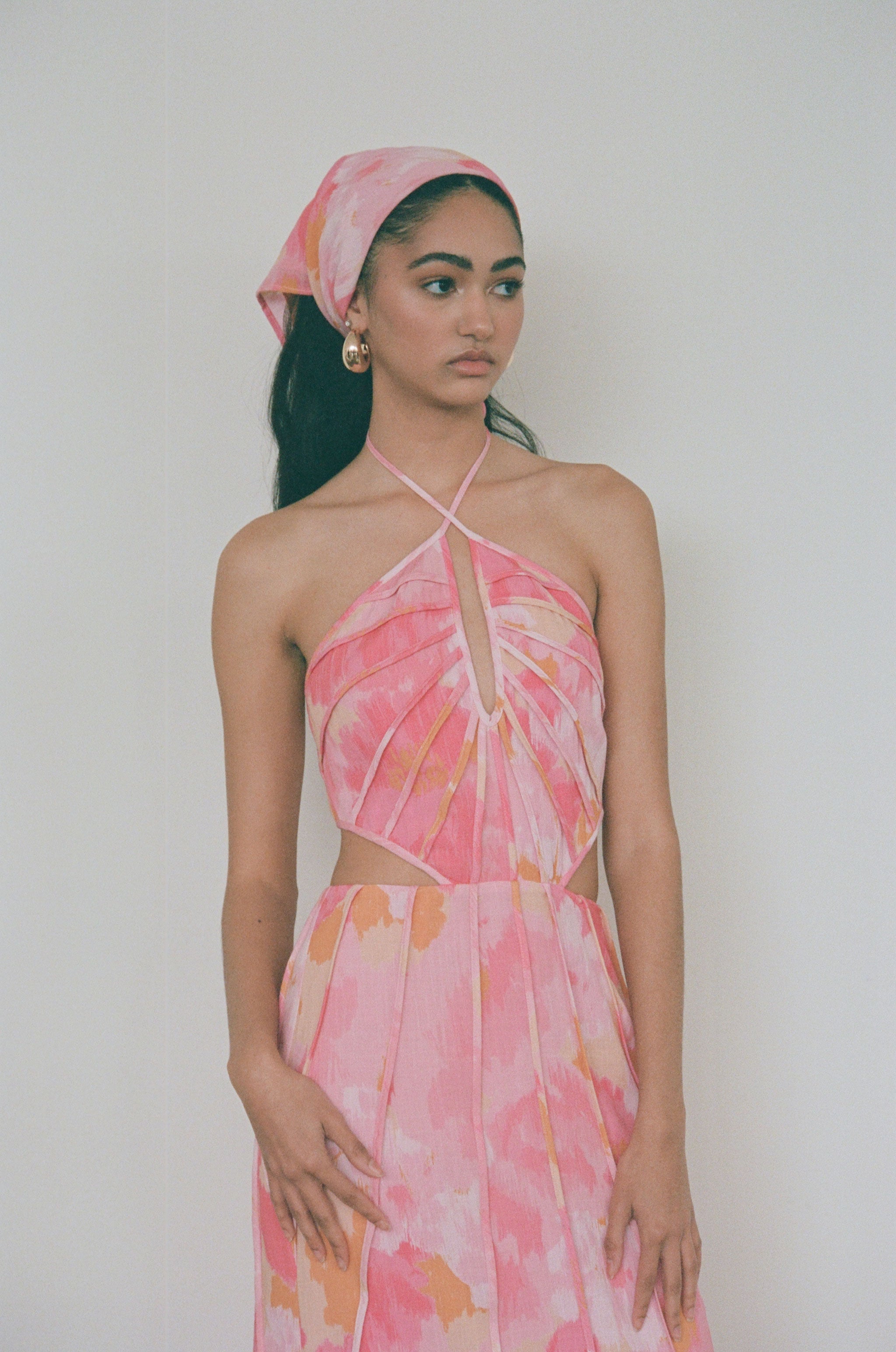 Stylish Pink Gerbera Tallulah Midi Dress - Sample Piece