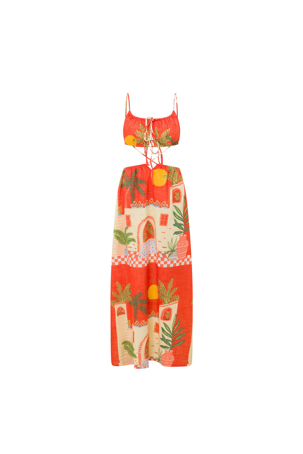 Exclusive Vista Red Backless Fiora Women's Maxi Dress Inspired by Spanish Sunsets