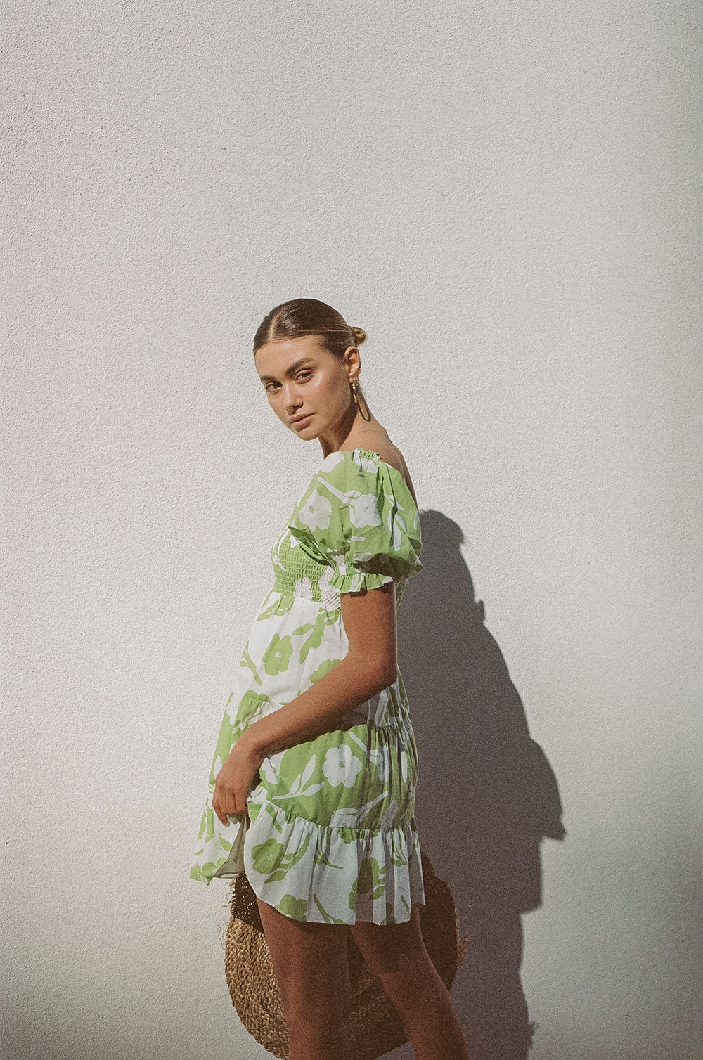 Exclusive Mint Floral Print Natural Lightweight Cotton Voile Xyla Women's Dress