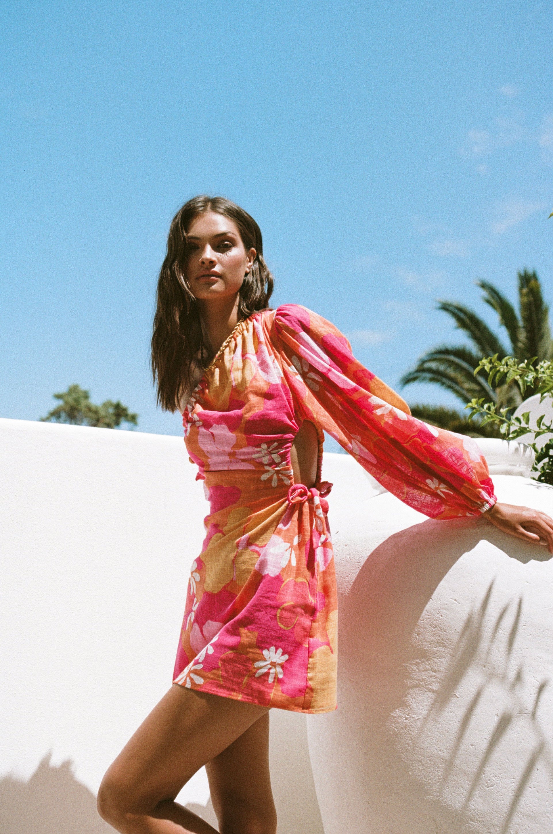 Eila Lightweight Cotton Cutout Dress with Exclusive Sunset Print