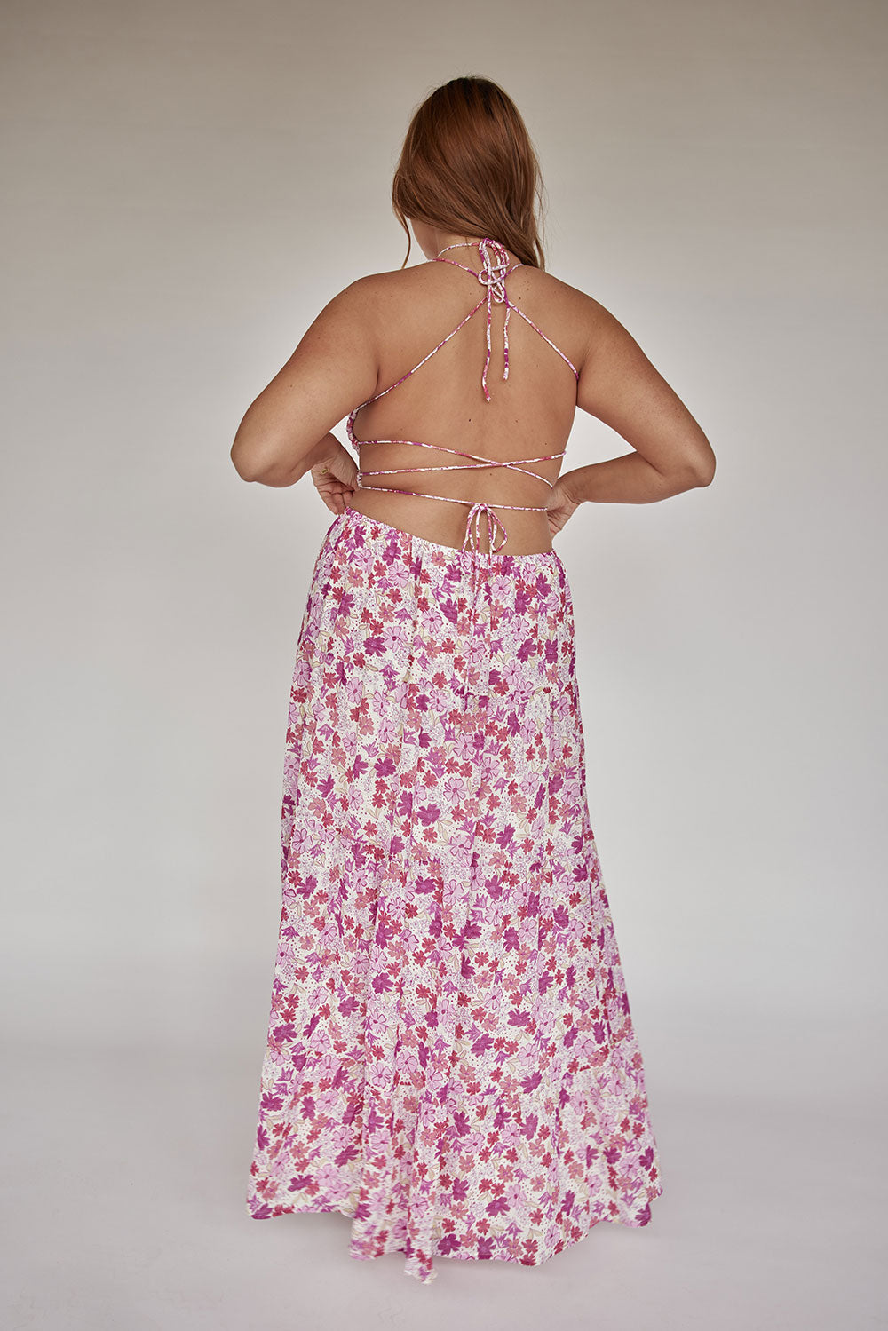 Exclusive Purple Haze Floral Print Strappy Baila Maxi Dress