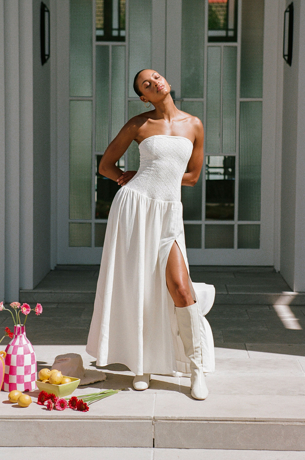Sabo's Exclusive Off - white Linen Blend Arden Maxi Dress