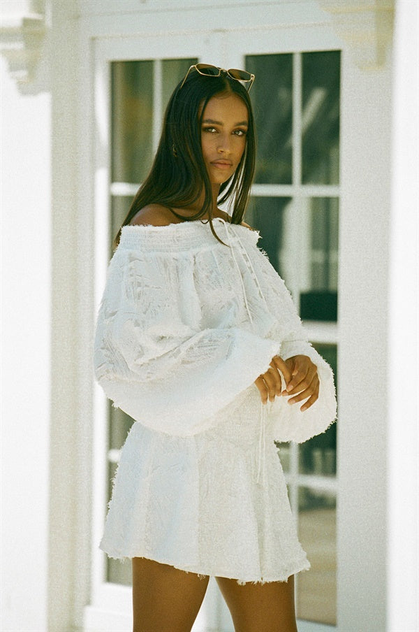 Elegant Off-White Jacquard Manuela Top for Special Events