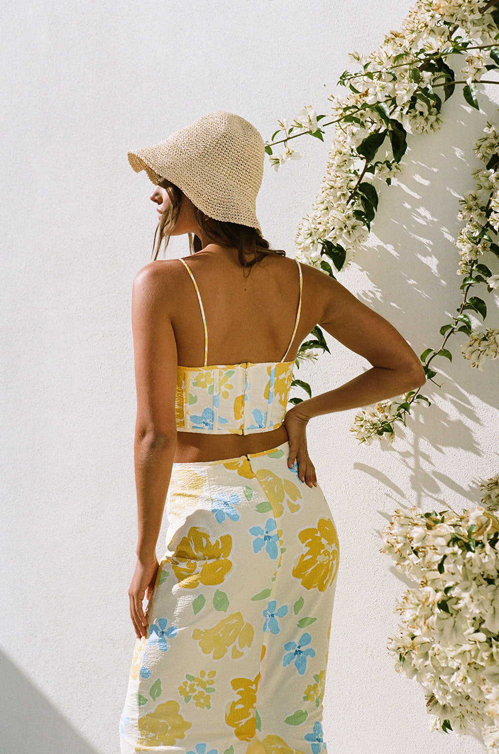 Exclusive Yellow Garland Print Natural Cotton Seersucker Piazza Top
