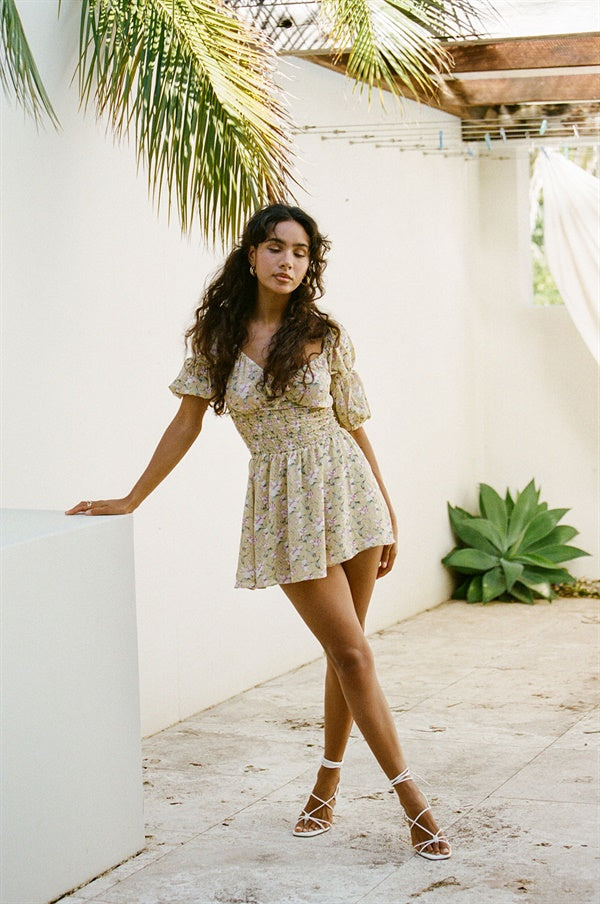 Sabo's Exclusive Dreamy Lightweight Floral Print Dusty Beige Faithe Dress