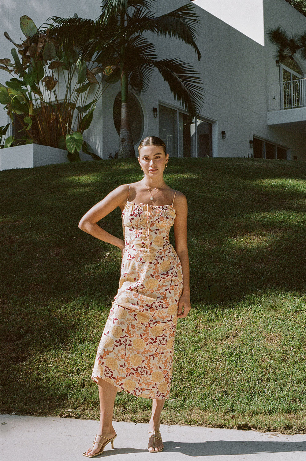 Exclusive Vintage Floral Haze High - Quality Crepe Haven Midi Dress