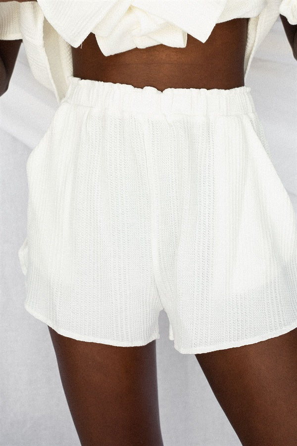 Super Comfy Light Cream Waffle-textured Siesta PJ Shorts