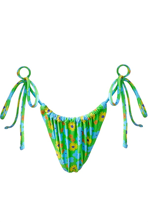 High - Quality Stretch Sunny Tie Bottom with Green Retro Floral Print