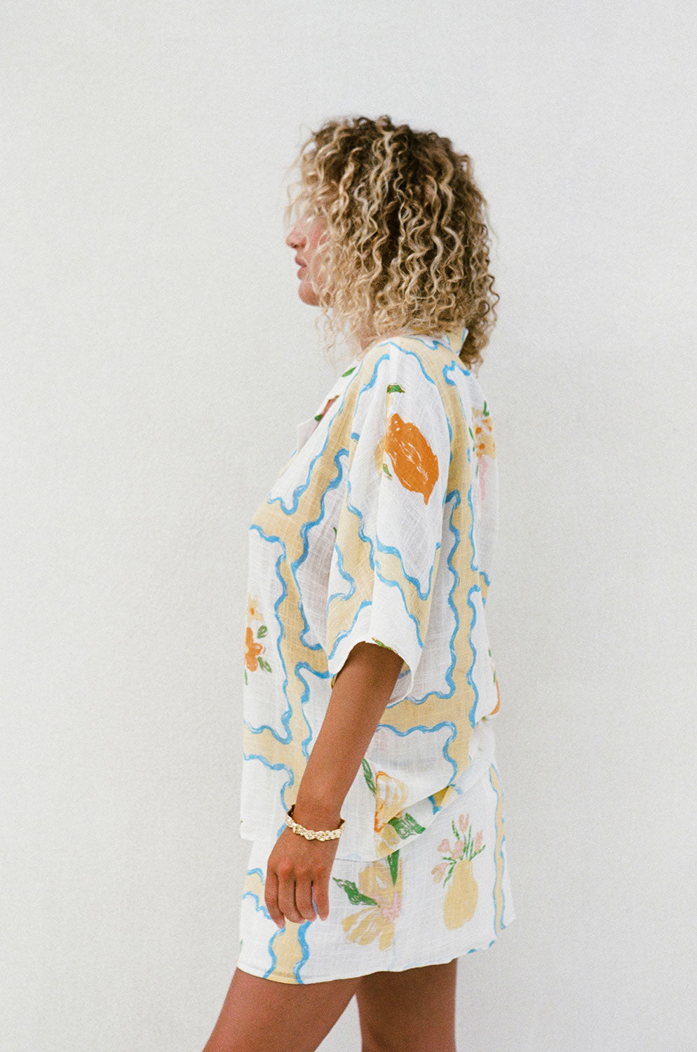 Women's Wrap-style Flower Pots Print Natural Cheesecloth Korey Skirt