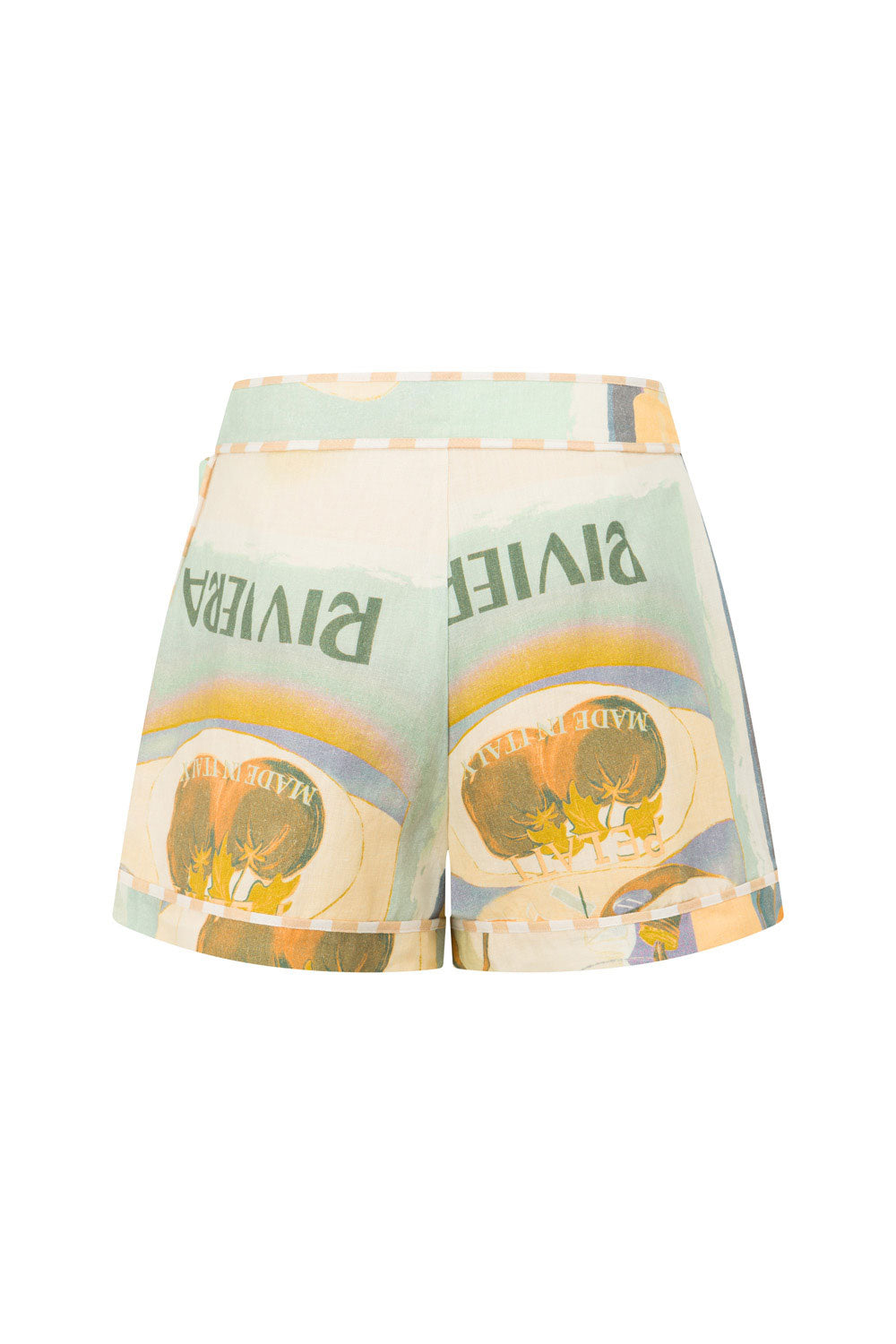 ZĀCO Exclusive Fiorire Acqua Printed Portofino Linen High - Waisted Summer Shorts