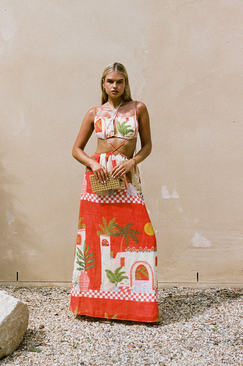 Exclusive Vista Red Backless Fiora Women's Maxi Dress Inspired by Spanish Sunsets
