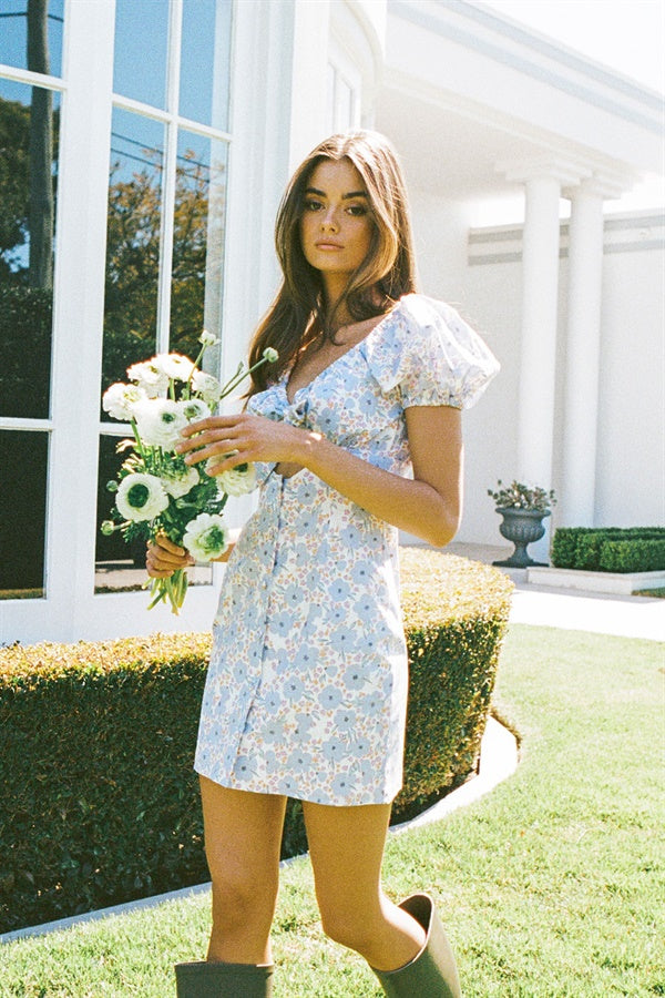 Exquisite Lavender Enga Cotton Dress with Lilac Petal Print