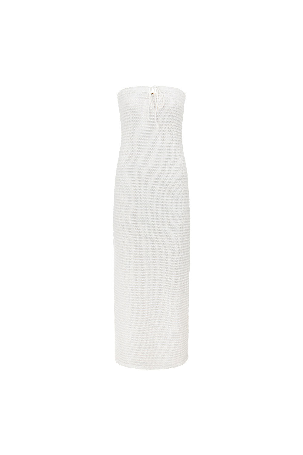 Elegant White Textured Ribbed Mesh Knit Strapless Marie Dress