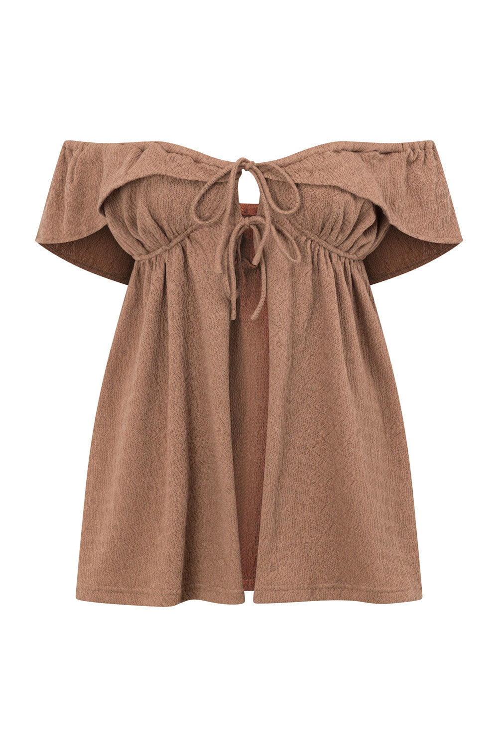 Chocolate Colored Crinkle Fabric Off - Shoulder Kala Top for Sunset Dinner