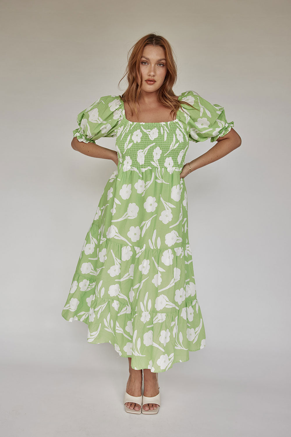 Exclusive Mint Floral Allani Lightweight Cotton Voile Midi Dress
