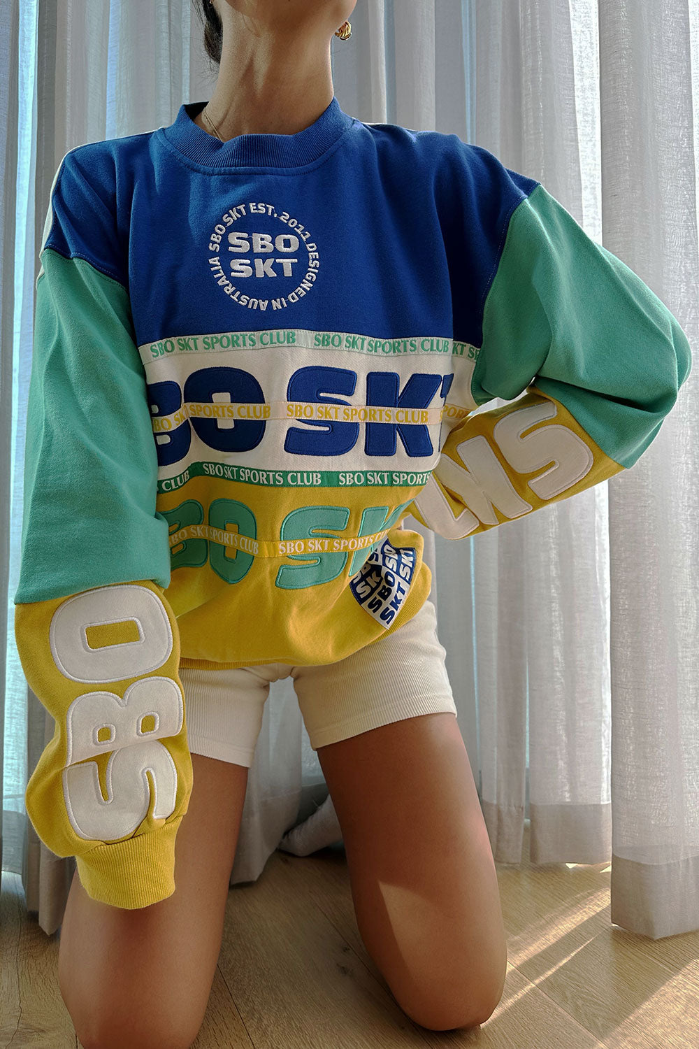 Cozy Oversized Alejandro Sweater in Blue, Green, Yellow and White