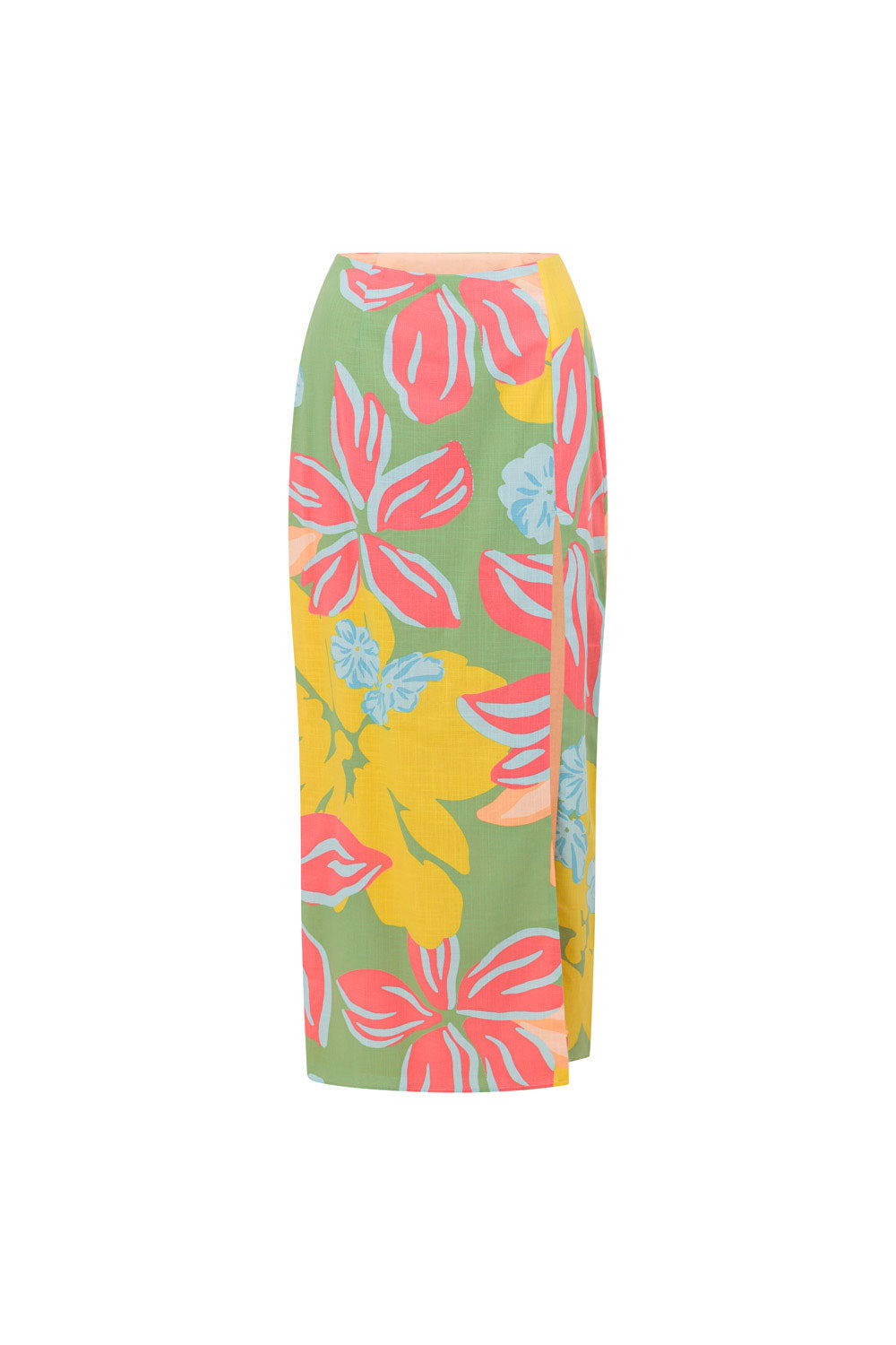 Exclusive Calypso Scarf Print High - Waisted Cotton Slub Kelcie Midi Skirt