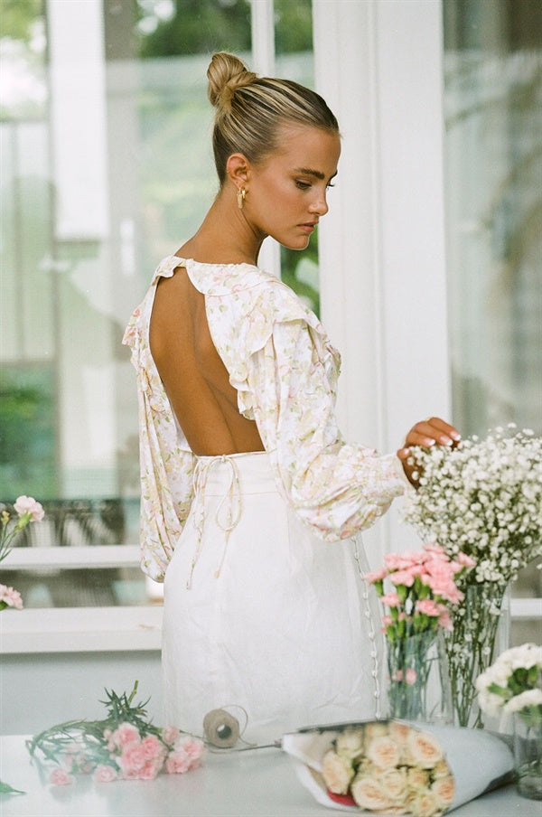 Exclusive Yellow Blush Floral Print Super Feminine Ambria Bodysuit