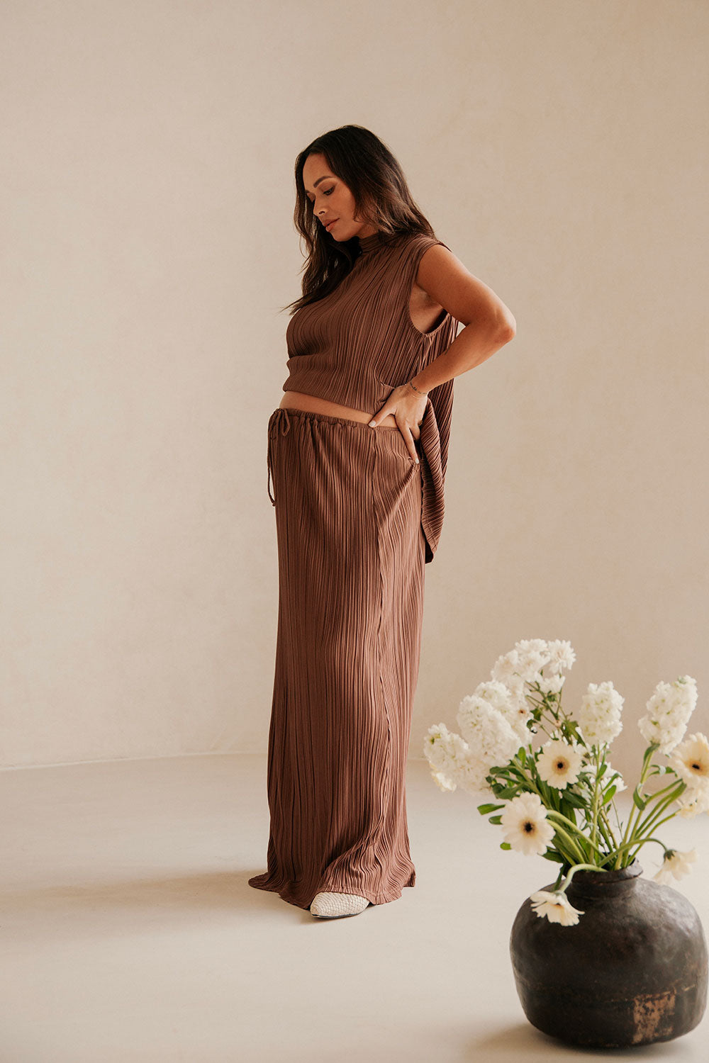 Chocolate Brown Vintage-Inspired High Waisted Catalyna Maxi Ruffle Hem Skirt