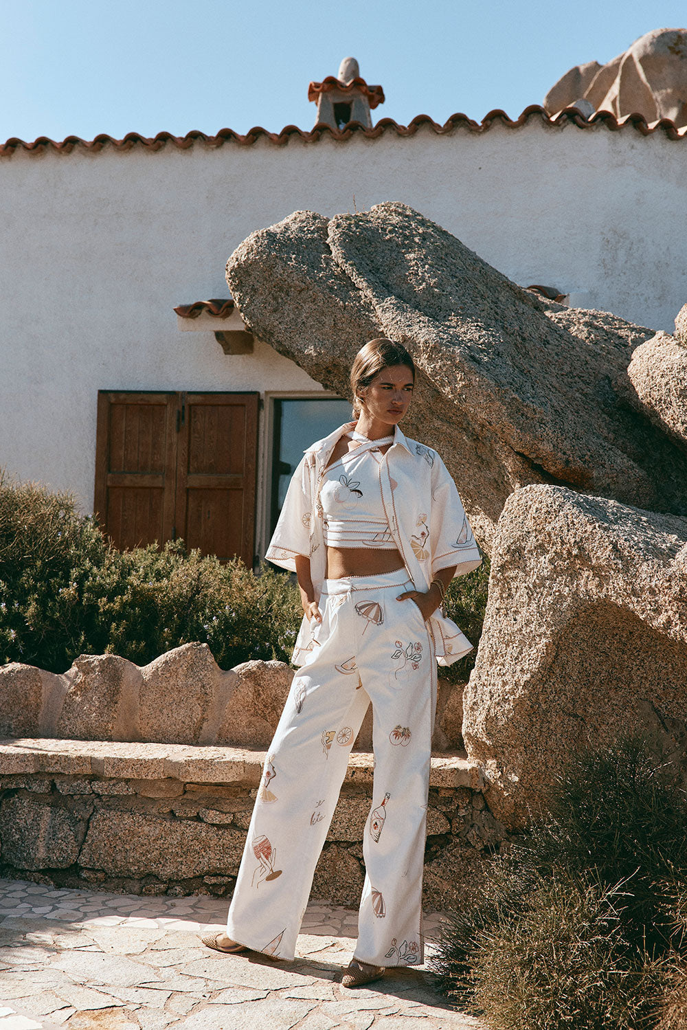 Exclusive Summer '25 Paradise Cove Linen Cotton Blend High Waisted Wide Leg Pants - Serenita