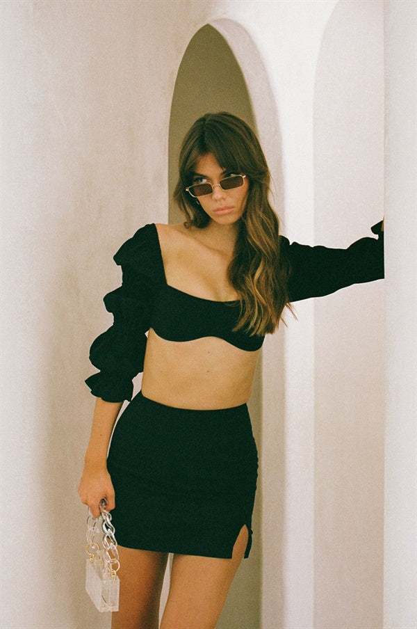 Exclusively Designed Black Natural Linen Cotton Blend Jade Bandeau Top