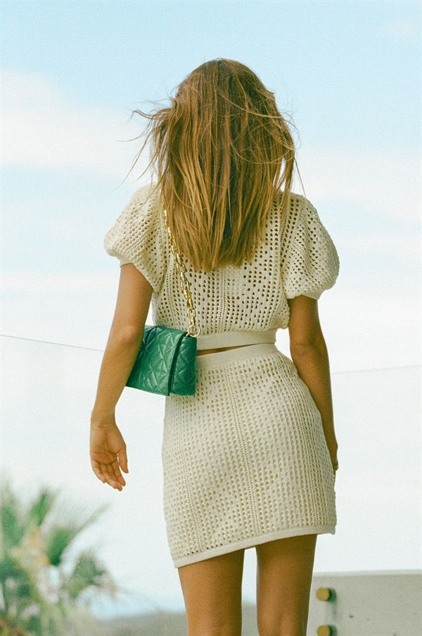 Vintage-Inspired Cream Kimmi Knitted Cotton Skirt for Women