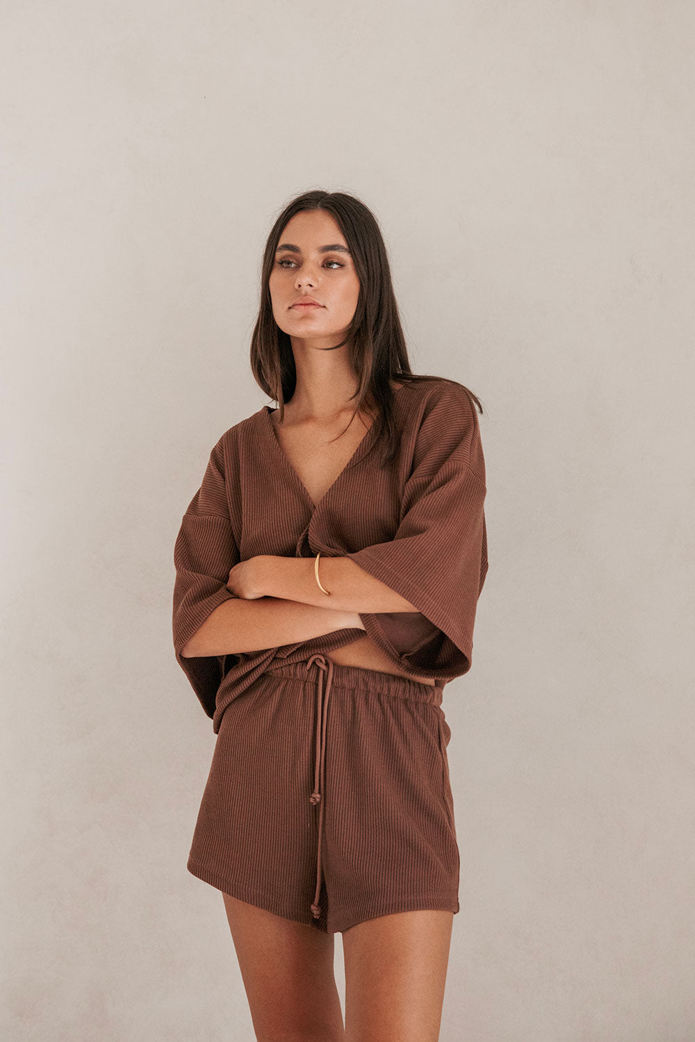 Chocolate Brown Lightweight Knit Rib Wyatt Shorts - A Fashionable Choice