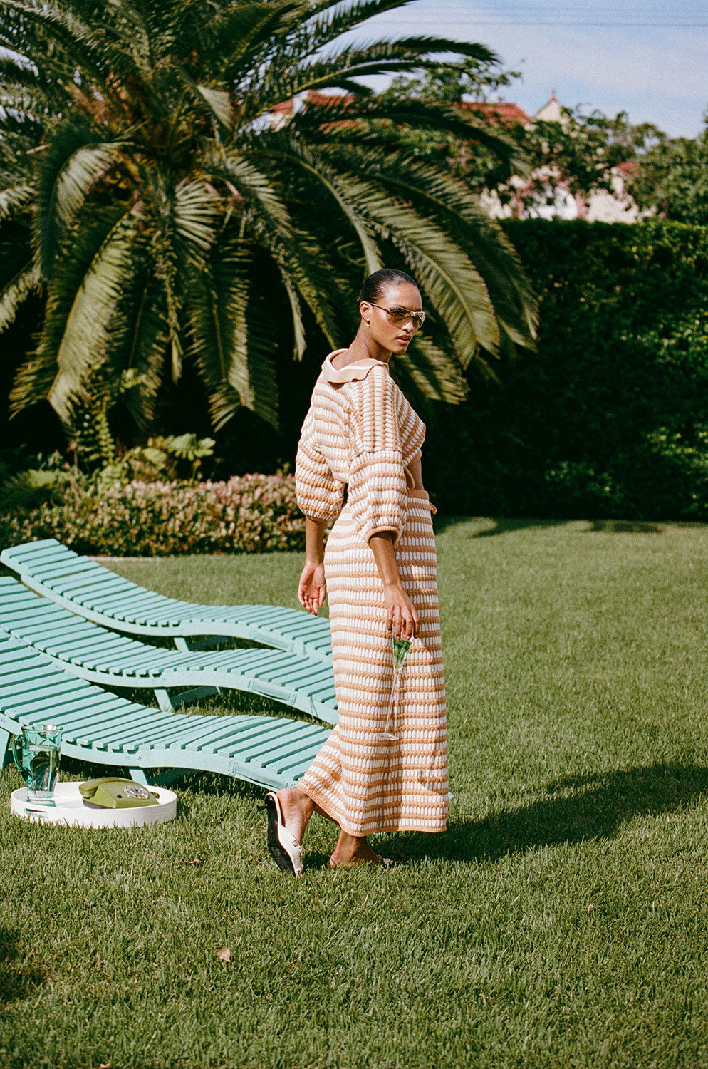 Vintage-Inspired Off-White Knit Midi Skirt with Contrast Stripes - Mati Style